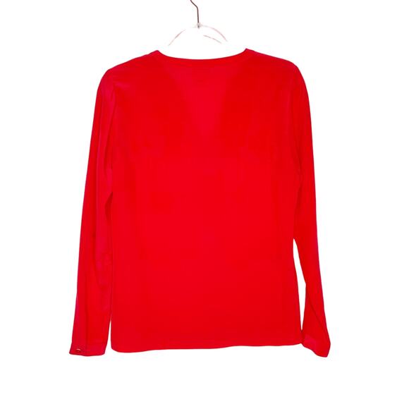 BARNEYS NEW YORK Silk Chiffon Long Sleeve Blouse V-Neck Button-Down Red Size 8 - Picture 7 of 11